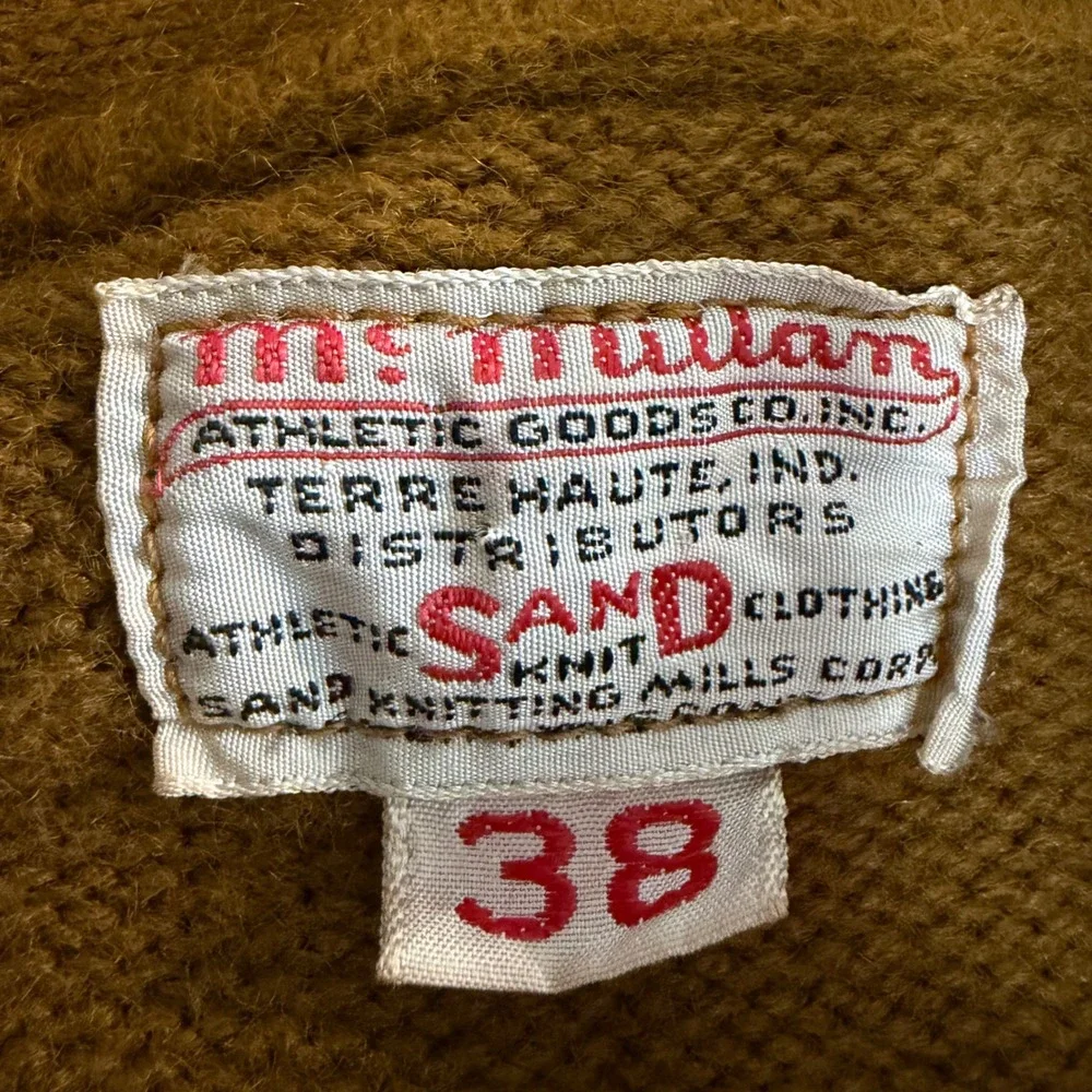 Sand-Knit Varsity Cardigan Sweater Mens 38 (M) Mustard Yellow True‎ Vintage